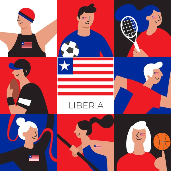 Set National Team Players National Flag Flat Style Vector Illustration — Stok Vektör