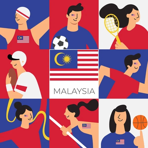 Set National Team Players National Flag Flat Style Vector Illustration — Stok Vektör