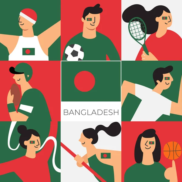 Set National Team Players National Flag Flat Style Vector Illustration — 图库矢量图片