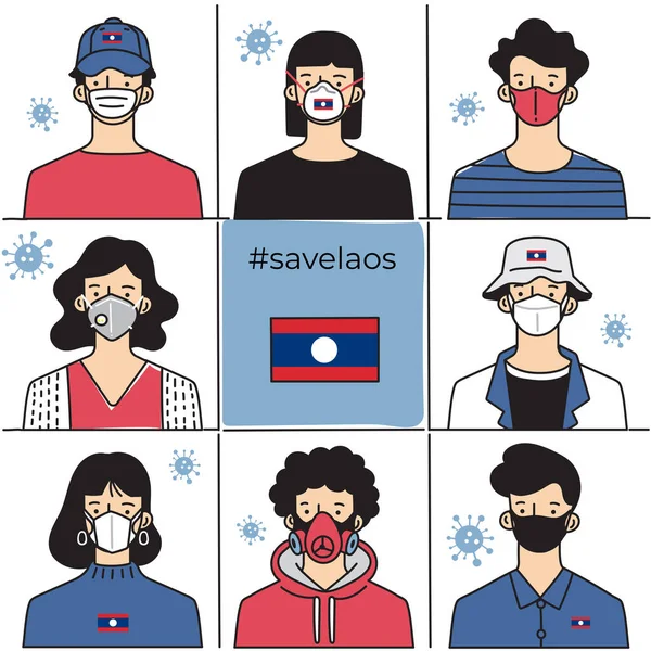 Set Men Women Wearing Medical Mask Preventing Air Pollution Virus — ストックベクタ