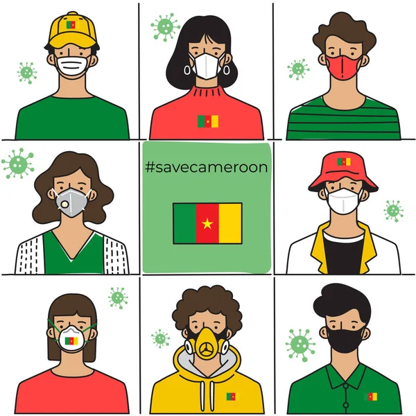 Conjunto Hombres Mujeres Con Máscara Médica Que Previene Contaminación Del — Vector de stock