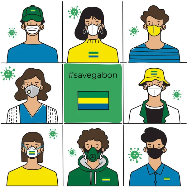 Set Men Women Wearing Medical Mask Preventing Air Pollution Virus — Wektor stockowy