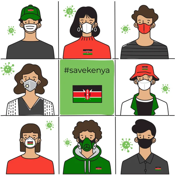 Set Men Women Wearing Medical Mask Preventing Air Pollution Virus — 스톡 벡터