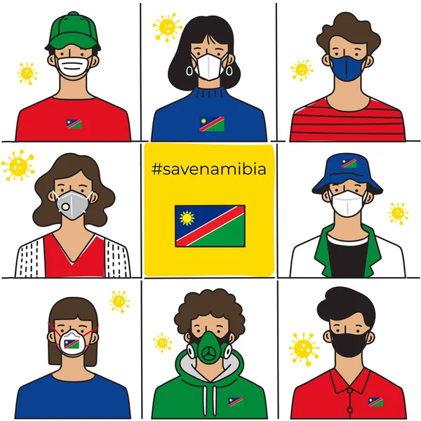Set Men Women Wearing Medical Mask Preventing Air Pollution Virus — Wektor stockowy