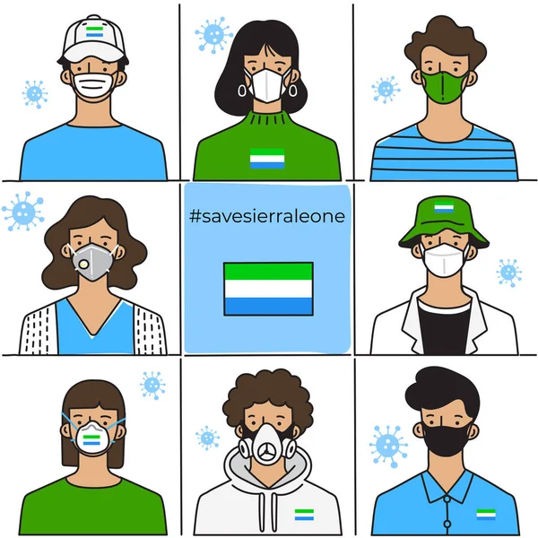 Set Men Women Wearing Medical Mask Preventing Air Pollution Virus — Stockvector