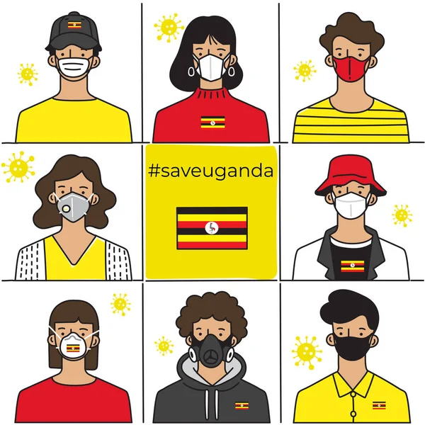 Set Men Women Wearing Medical Mask Preventing Air Pollution Virus — 스톡 벡터