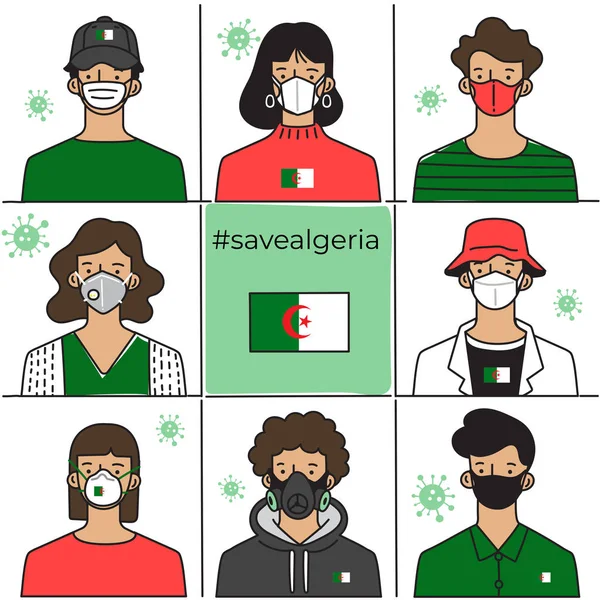 Set Men Women Wearing Medical Mask Preventing Air Pollution Virus — 图库矢量图片