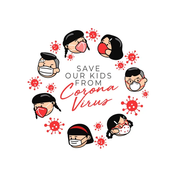 Boys Girls Wearing Surgical Mask Isolated White Background Vector Illustration Stock Illustration