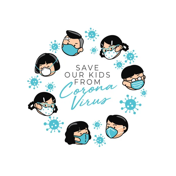 Boys Girls Wearing Surgical Mask Isolated White Background Vector Illustration Vector Graphics