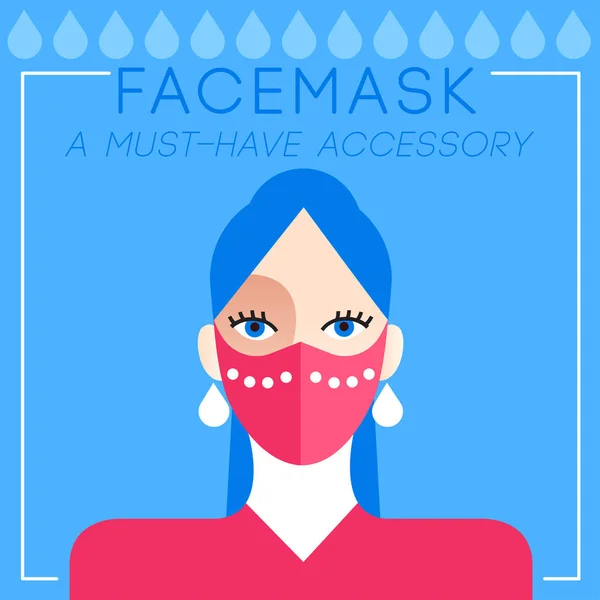 Set Trendy Women Wearing Stylish Surgical Mask Vector Illustration Stock Illustration