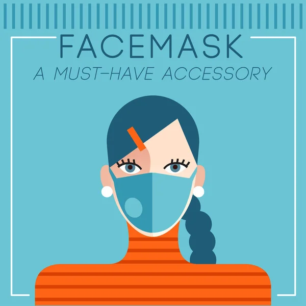 Set Trendy Women Wearing Stylish Surgical Mask Vector Illustration Stock Vector