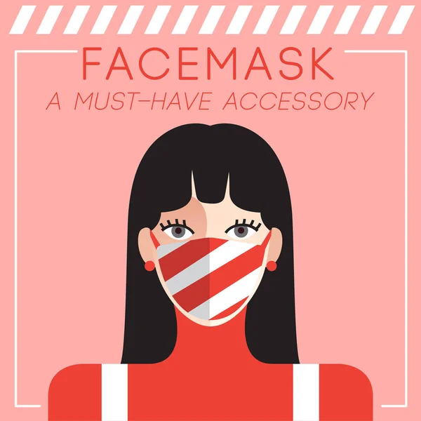Set Trendy Women Wearing Stylish Surgical Mask Vector Illustration Stock Illustration