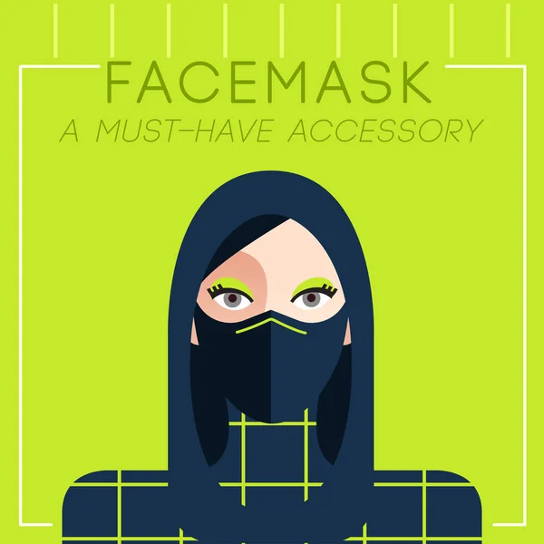 Set Trendy Women Wearing Stylish Surgical Mask Vector Illustration Vector Graphics