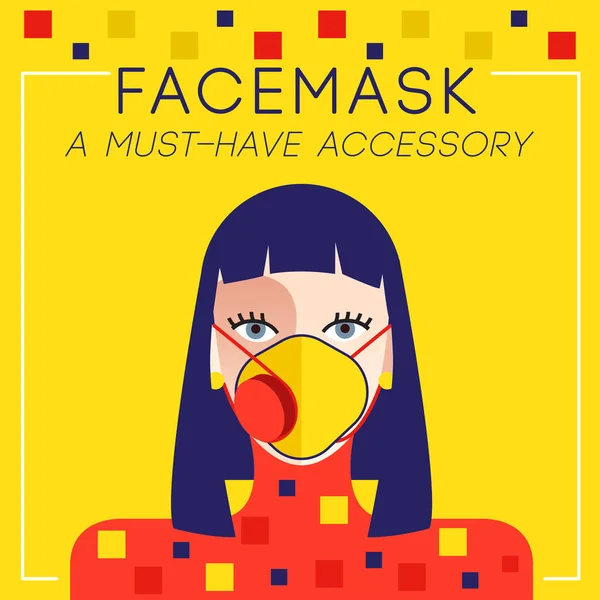 Set Trendy Women Wearing Stylish Surgical Mask Vector Illustration Royalty Free Stock Illustrations