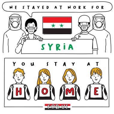 Ulusal bayrak taşıyan hastane çalışanlarından Covid-19 alıntıları: Ben sizin için çalıştım, siz bizim için evde kaldınız. : Vektör İllüstrasyonu