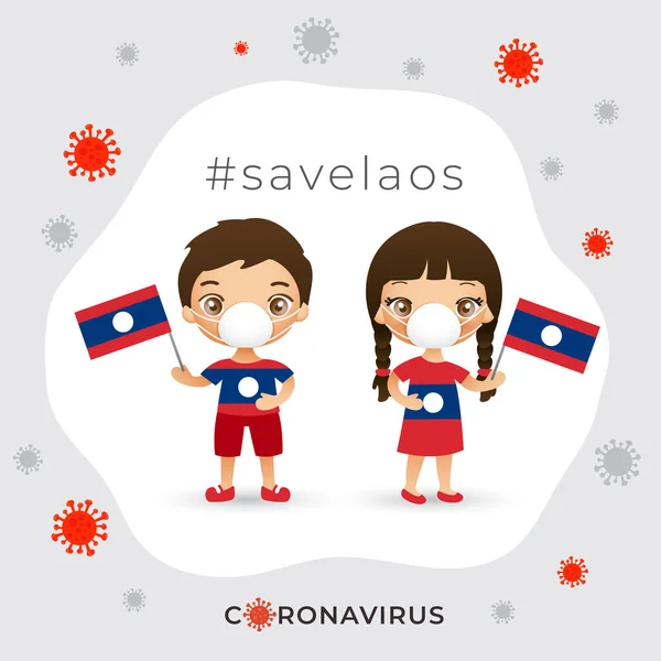 Set Von Jungen Und Mädchen Mit Chirurgischer Maske Gegen Coronavirus — Stockvektor