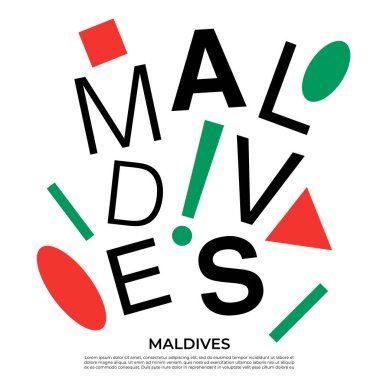 Geometrik elementlere sahip ülke adı kümesi: Vektör İllüstrasyonu