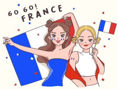 Ulusal bayrak taşıyan iki güzel kız: Vektör İllüstrasyonu