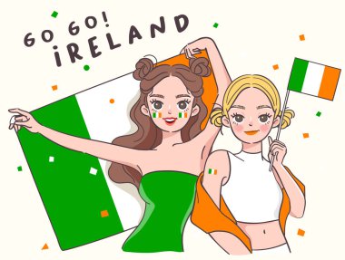 Ulusal bayrak taşıyan iki güzel kız: Vektör İllüstrasyonu