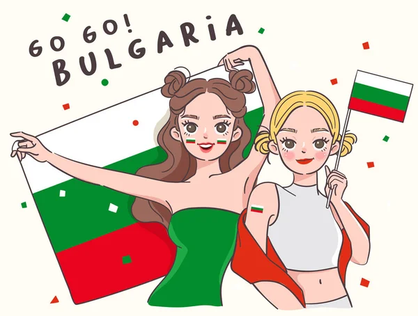 Duas Meninas Bonitas Segurando Bandeira Nacional Vetor Ilustração —  Vetores de Stock