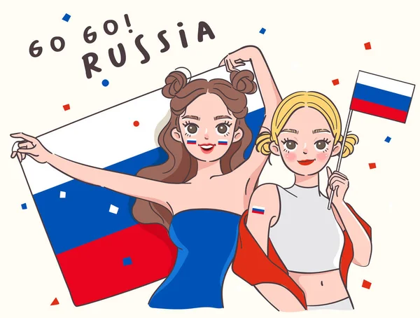 Δύο Όμορφα Κορίτσια Εθνική Σημαία Vector Illustration — Διανυσματικό Αρχείο