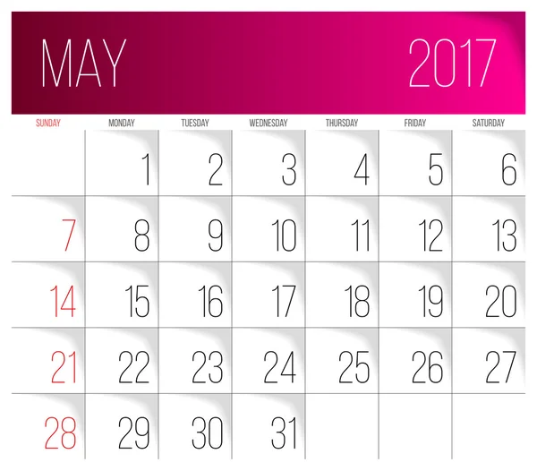 Plantilla de calendario mayo 2017 Ilustraciones de stock libres de derechos