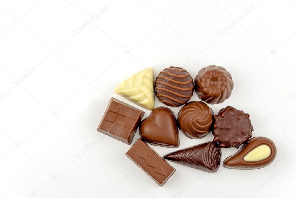 Assorted Chocolate Candies on White Background