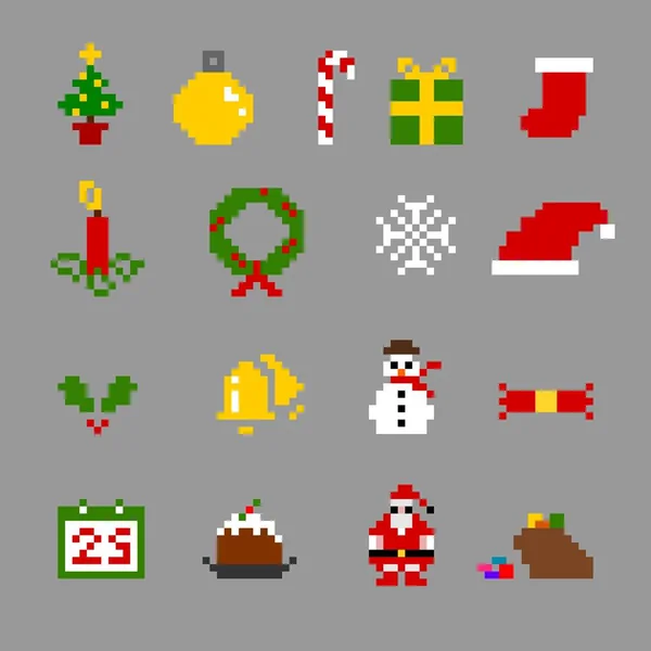 クリスマス ピクセル アイコン セット — ストックベクタ