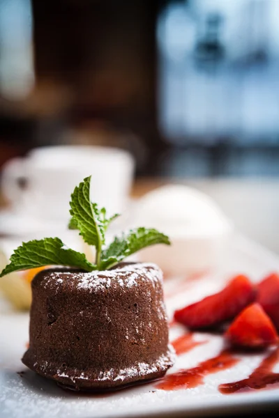 Chocolate fondant with ice cream — Stock Photo, Image