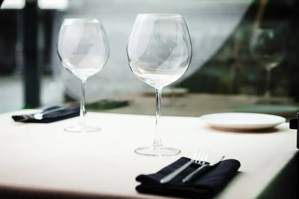 Wine glasses on a table Stock Photo