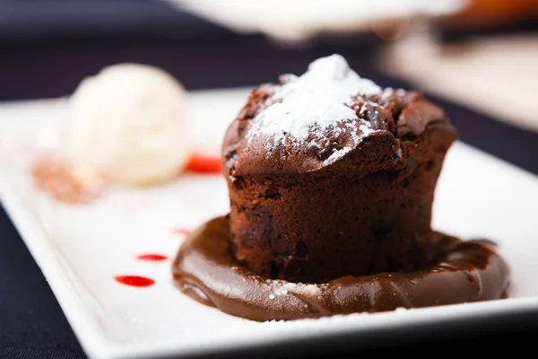 Chocolate fondant on a plate — Stock Photo, Image