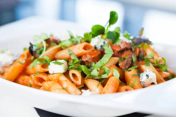 Tomato pasta with beef — Stock Photo, Image