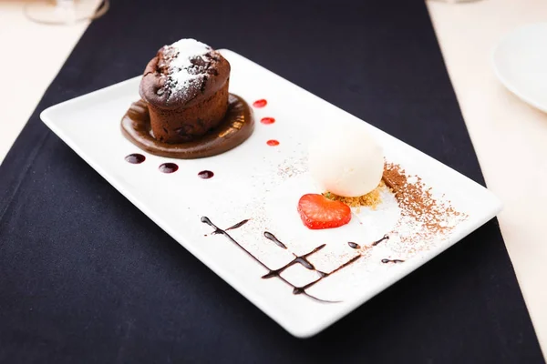 Chocolate fondant with ice cream — Stock Photo, Image