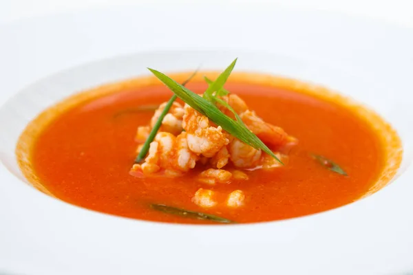 Garlic soup with prawns — Stock Photo, Image