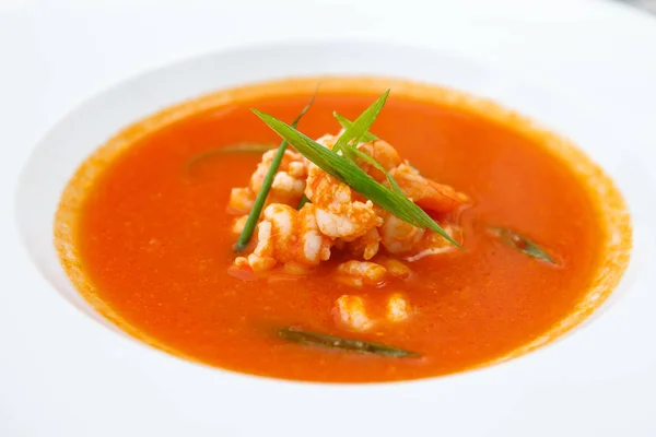 Garlic soup with prawns — Stock Image Garlic soup with prawns Stock Picture