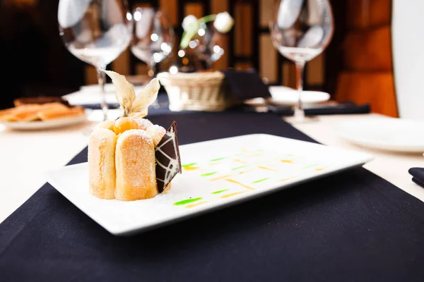 Sea buckthorn cheesecake served on a plate — Stok fotoğraf