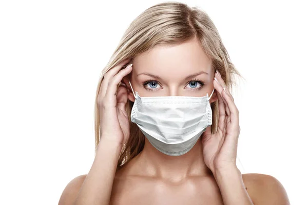 Corona virus concept. woman in protective mask — Stock Photo, Image