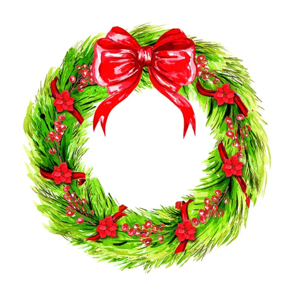 수채 색 크리스마스 화환 — 스톡 사진