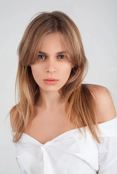 Nahaufnahme Porträt Von Jungen Lächelnd Glücklich Schöne Blonde Mädchen Mit — Stockfoto