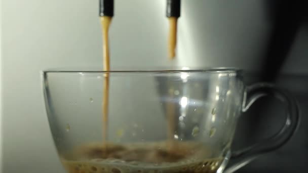 Espresso Készítés Exkluzív Kávéautomatában Folyamat Hogy Kávé Kávéfőző Gép Üvegpohárrá — Stock videók