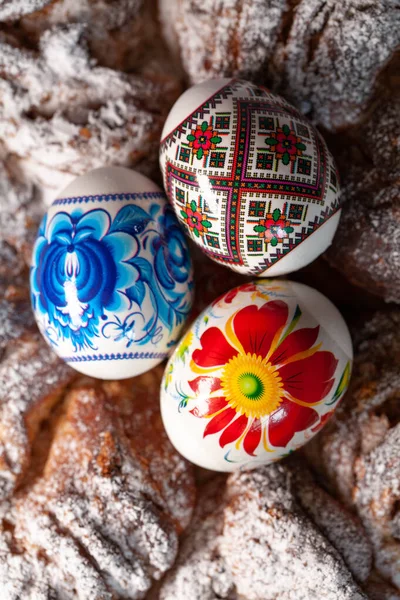 Sabroso Pastel Pascua Pastel Pascua Con Huevos Pollo Pastel Kulich —  Fotos de Stock