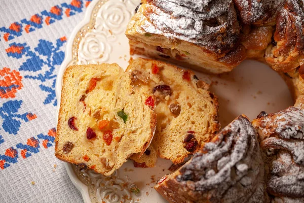 Tasty easter cake. Easter cake. Kulich cake. Traditional babka. Cake for celebration. Easter bakery concept