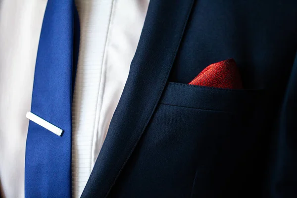 Men Pocket Square Close Male Marriage Suit Closeup Style Very — Stock Photo, Image