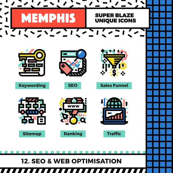 Seo web optimization neo memphis icons set — стоковый вектор