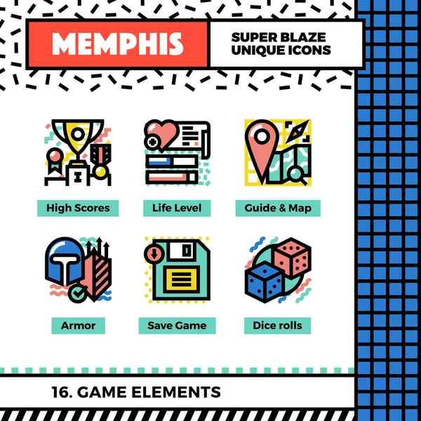 Éléments du jeu Neo Memphis Icon — Image vectorielle