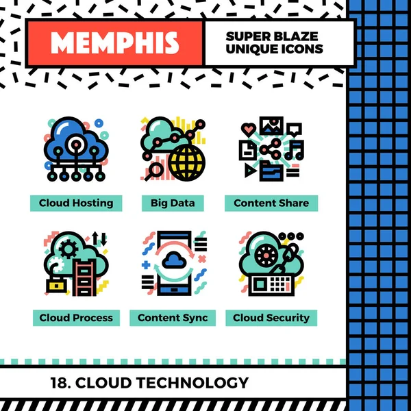 Ikon Neo Memphis Teknologi Awan - Stok Vektor