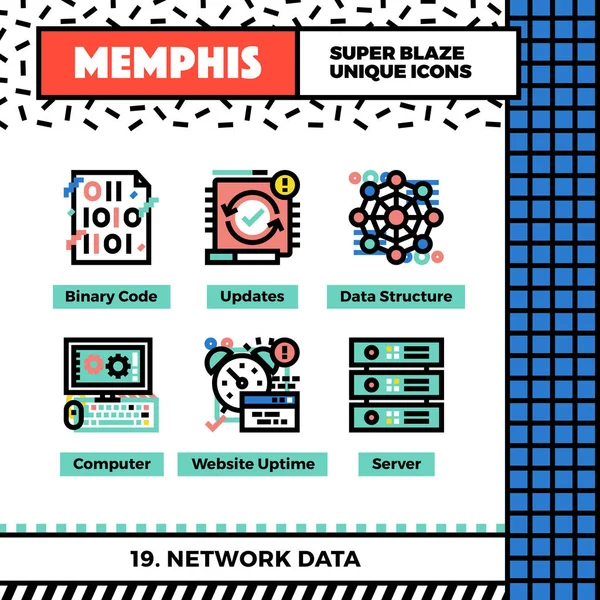 Sieć danych Neo Memphis ikony — Wektor stockowy