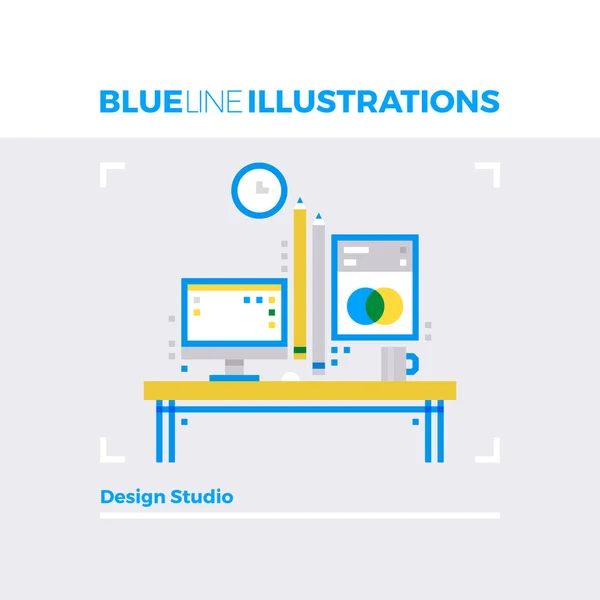 Design Studio Blue Line Illustration — Stock Vector