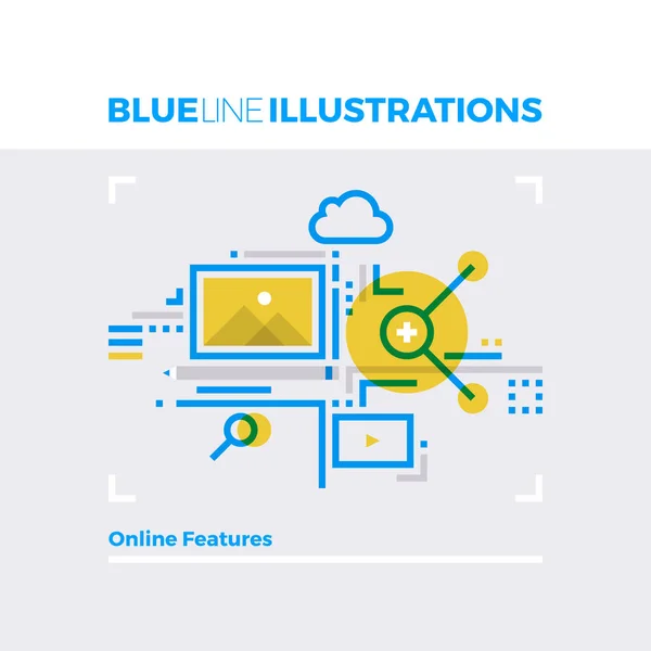 Características en línea Ilustración de línea azul — Vector de stock