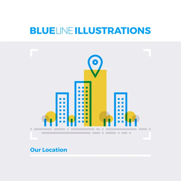 Our Location Blue Line Illustration — Stock Vector